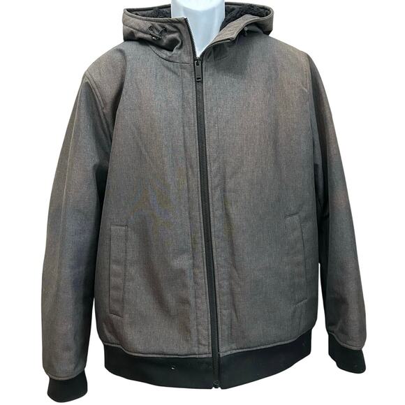 Dockers Hooded Coat Full Zip Jacket Sherpa Lined Insulated Charcoal Gray Large - Picture 1 of 5